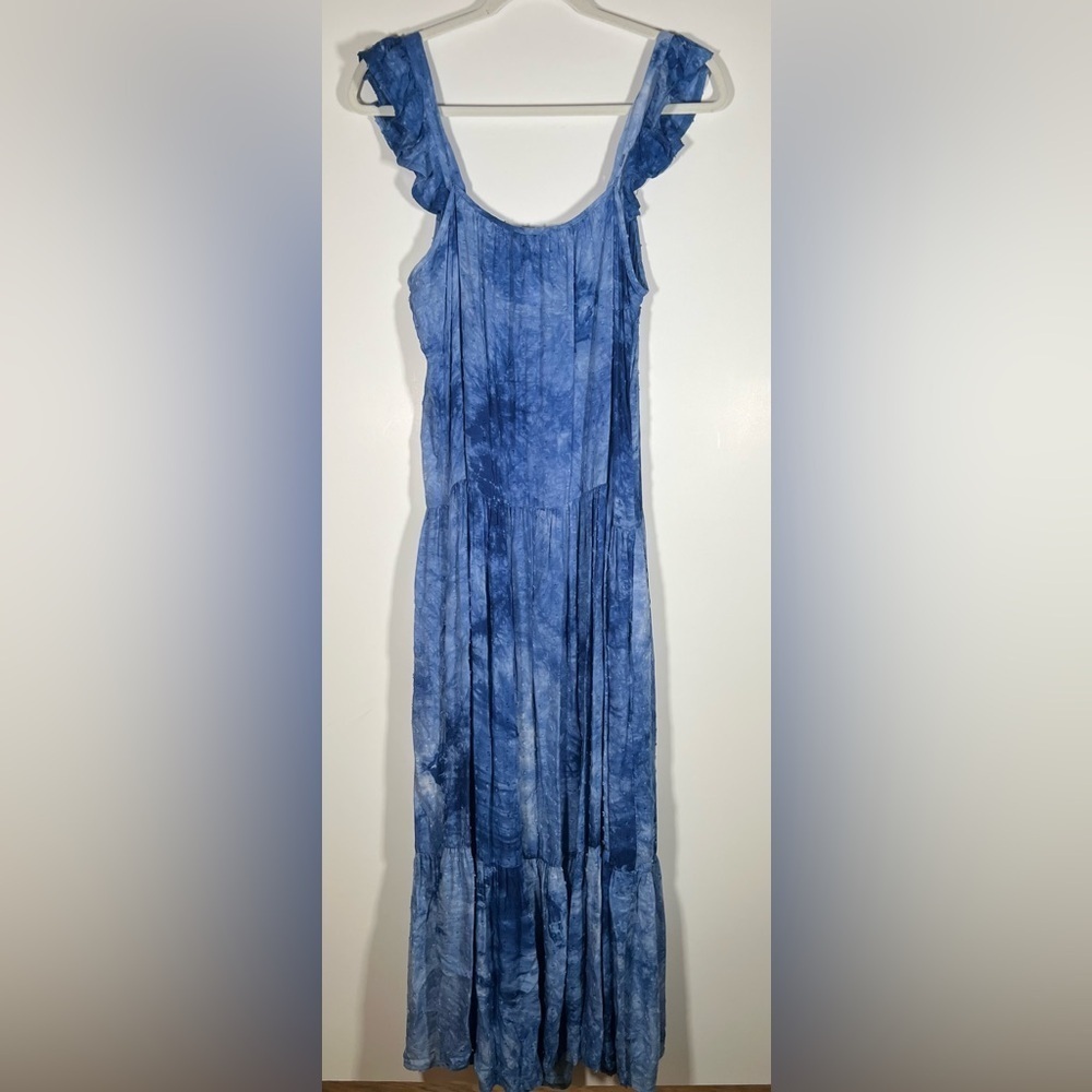 NWT BB Dakota blue tie-dye ruffle tiered maxi dress sz S fairy boho hippie - Picture 2 of 12